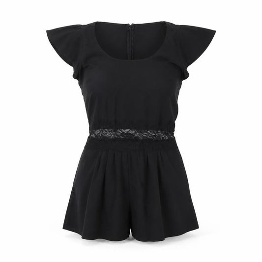 Front view of Miss Selfridge women’s black polyester playsuit one-piece, size UK 8, zip