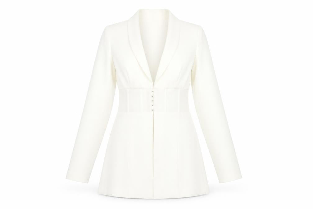 In the Style Womens White Polyester Jacket Dress Size 10 Collared Hook & Eye