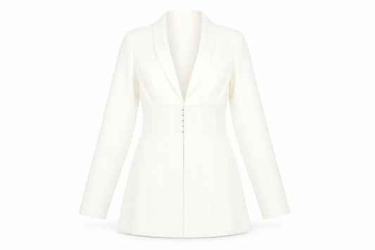 In the Style Womens White Polyester Jacket Dress Size 10 Collared Hook & Eye