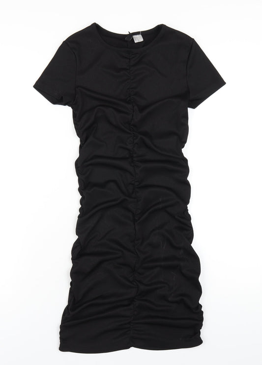 H&M Womens Black Polyester Bodycon Size S Round Neck Pullover