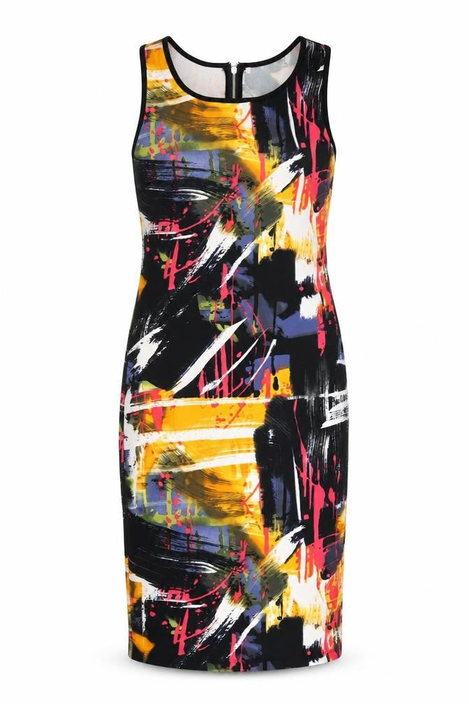 H&M Womens Multicoloured Geometric Polyester Bodycon Size S Round Neck Zip