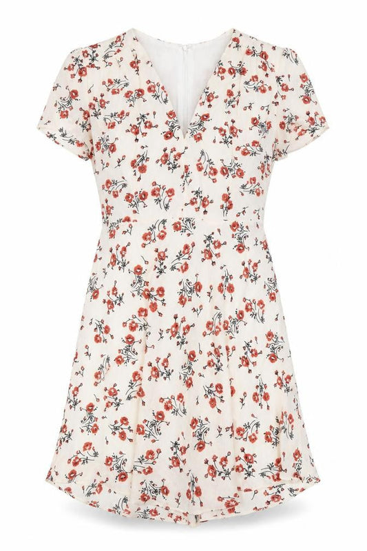 Glamorous Womens Ivory Floral Polyester A-Line Size S V-Neck Zip