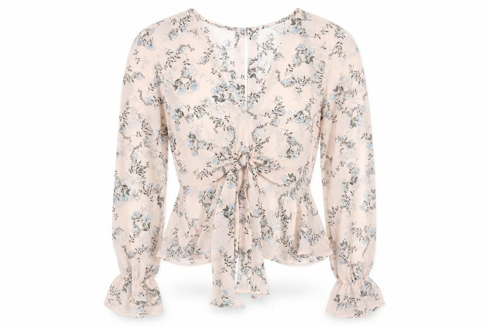 Miss Selfridge Womens Pink Floral Polyester Basic Blouse Size 6 V-Neck