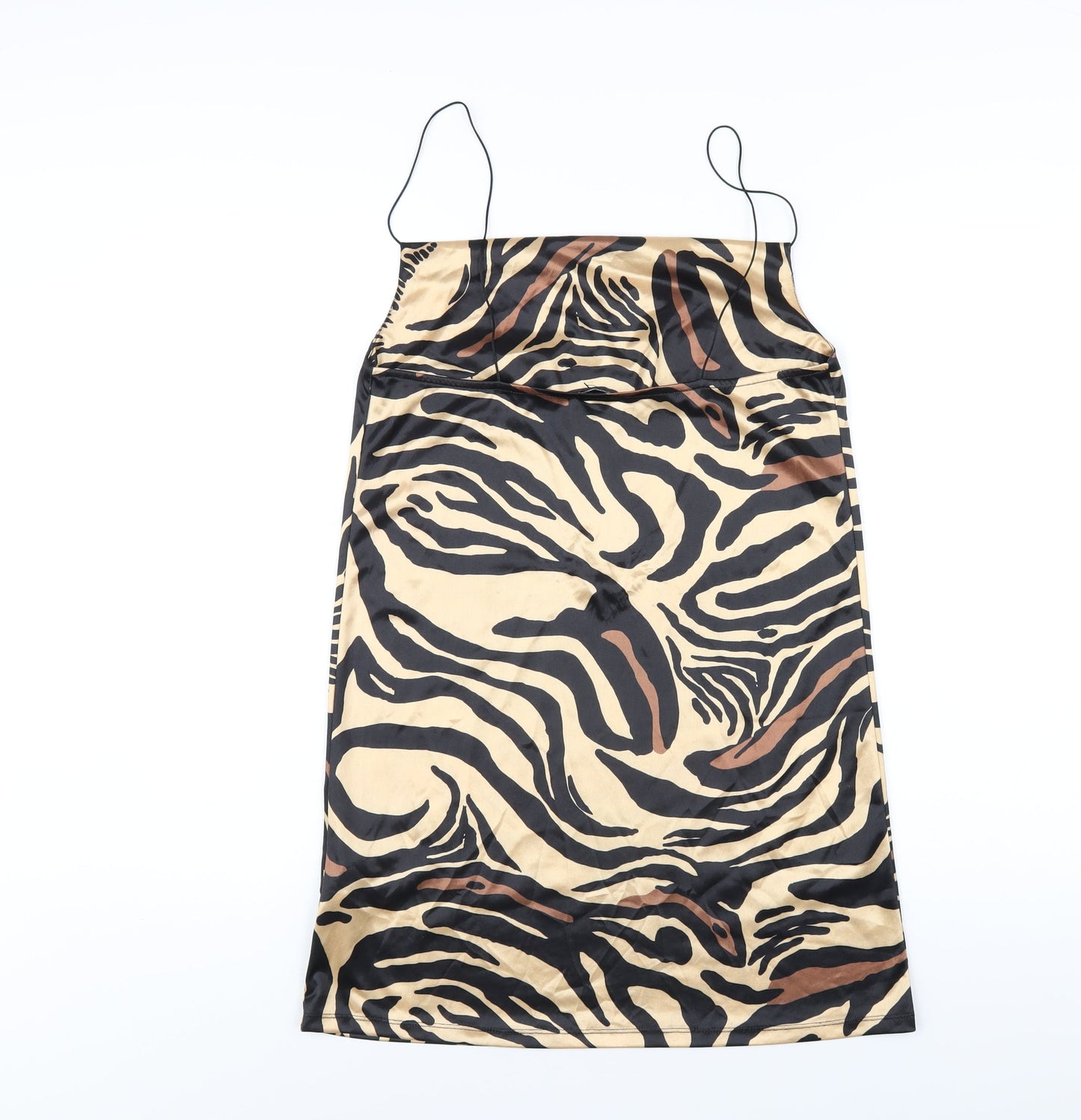 Zara Womens Beige Animal Print Polyester Slip Dress Size S Cowl Neck Pullover