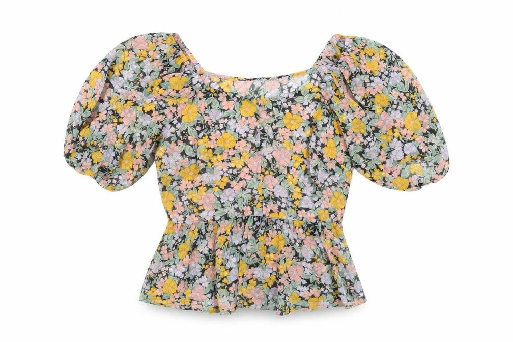 New Look Womens Multicoloured Floral Polyester Cropped T-Shirt Size 6 V-Neck