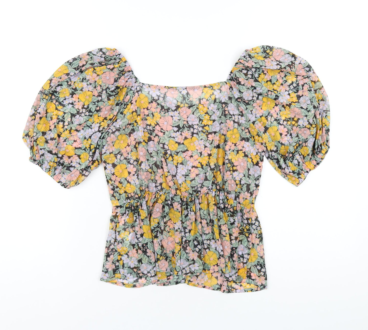 New Look Womens Multicoloured Floral Polyester Cropped T-Shirt Size 6 V-Neck