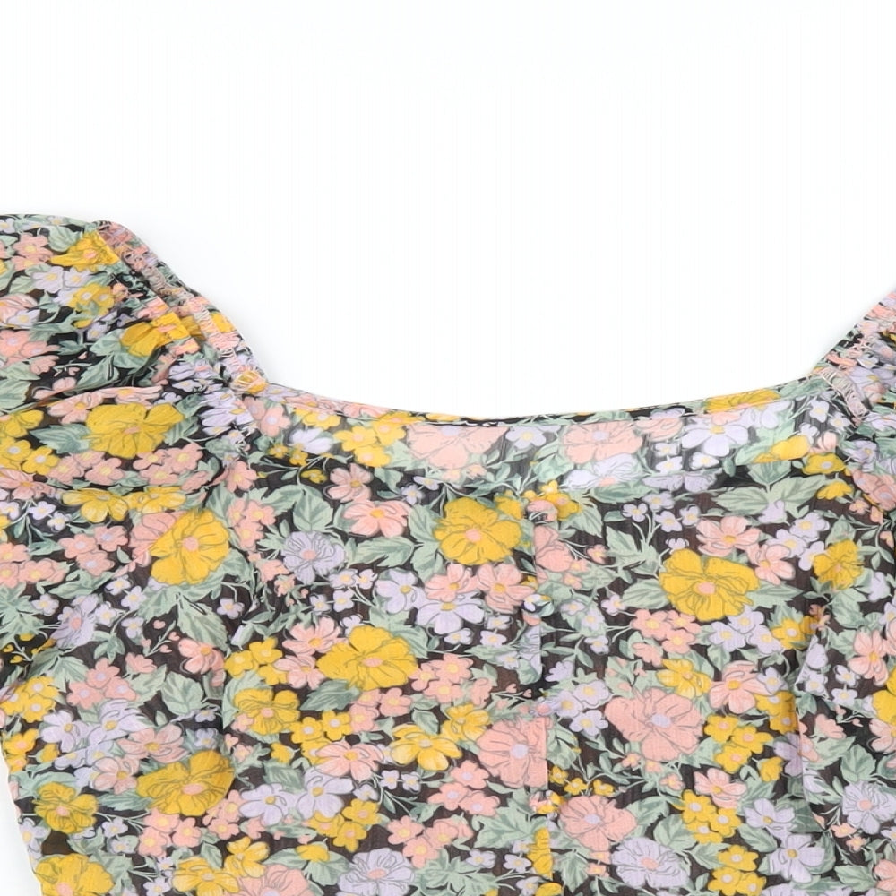 New Look Womens Multicoloured Floral Polyester Cropped T-Shirt Size 6 V-Neck
