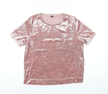 New Look Womens Pink Polyester Basic T-Shirt Size 12 Round Neck