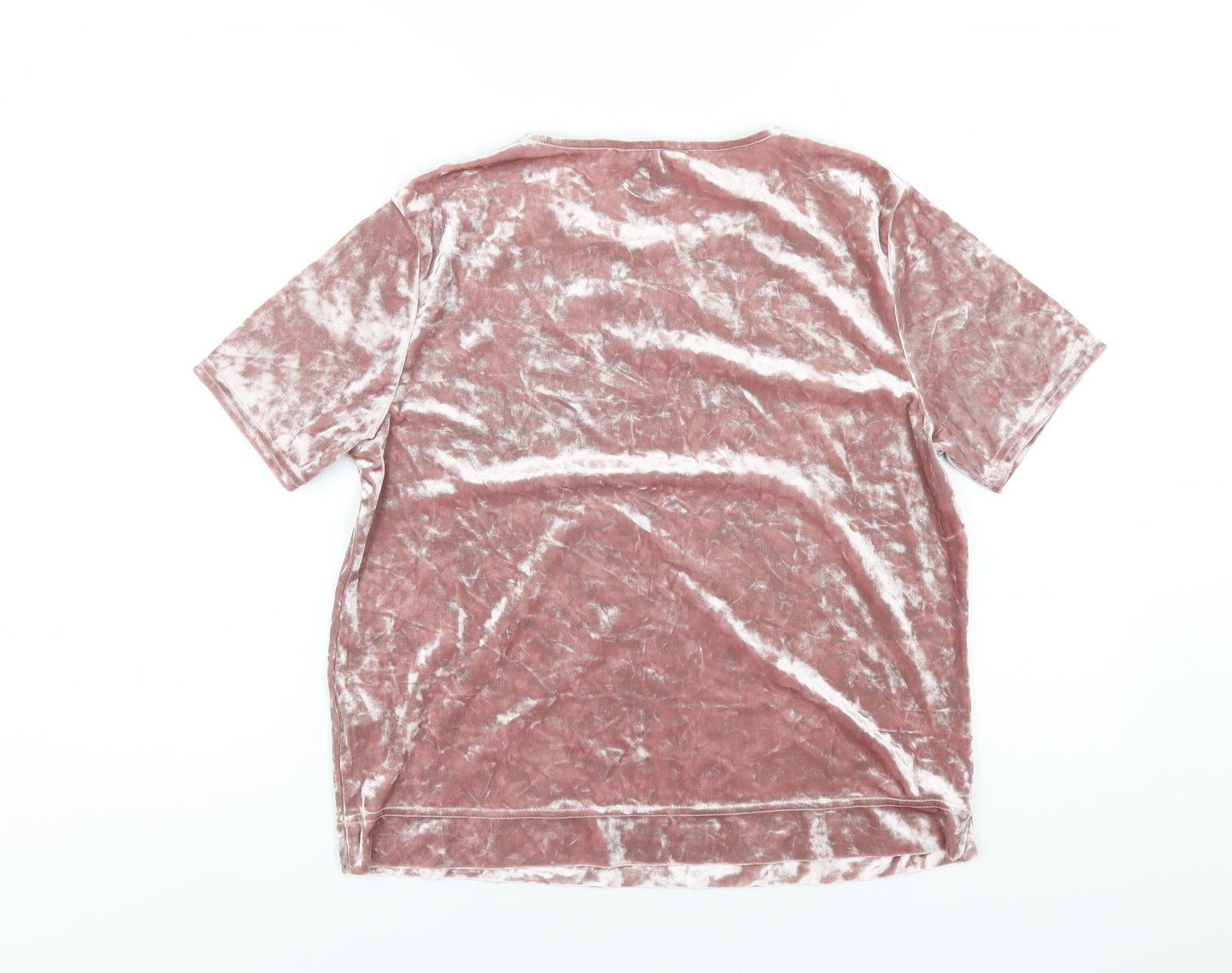 New Look Womens Pink Polyester Basic T-Shirt Size 12 Round Neck