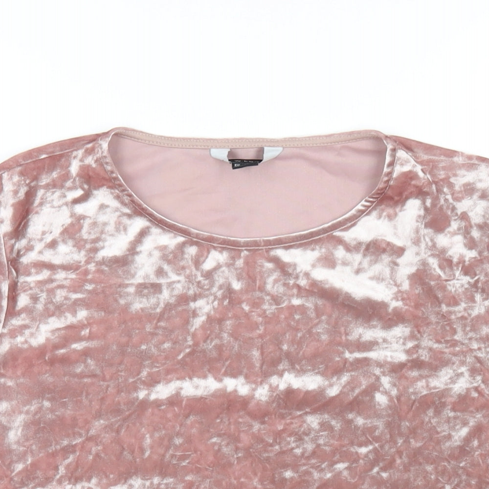 New Look Womens Pink Polyester Basic T-Shirt Size 12 Round Neck