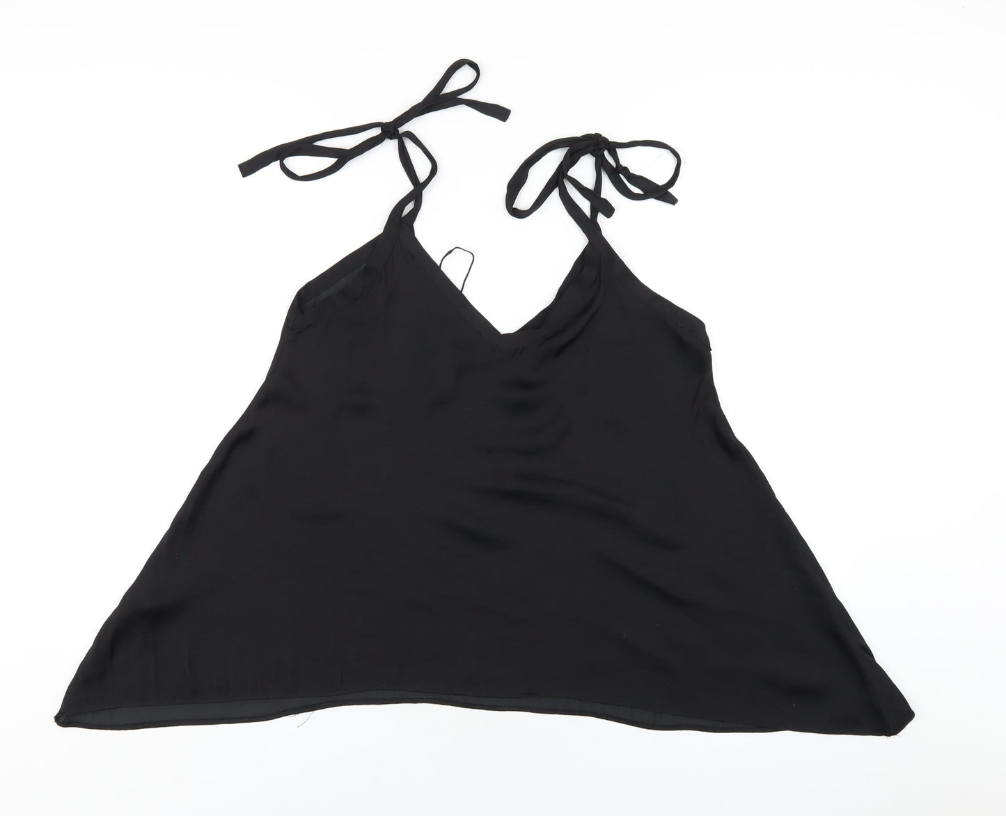 Zara Womens Black Polyester Camisole T-Shirt Size S V-Neck