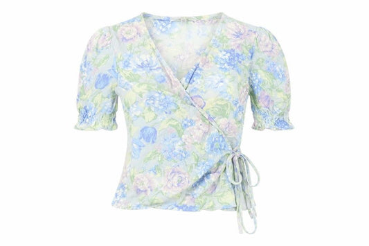 & Other Stories Womens Multicoloured Floral Viscose Wrap T-Shirt Size 4 V-Neck