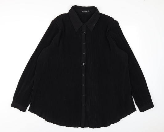 PRETTYLITTLETHING Womens Black Polyester Basic Button-Up Size 16 Collared