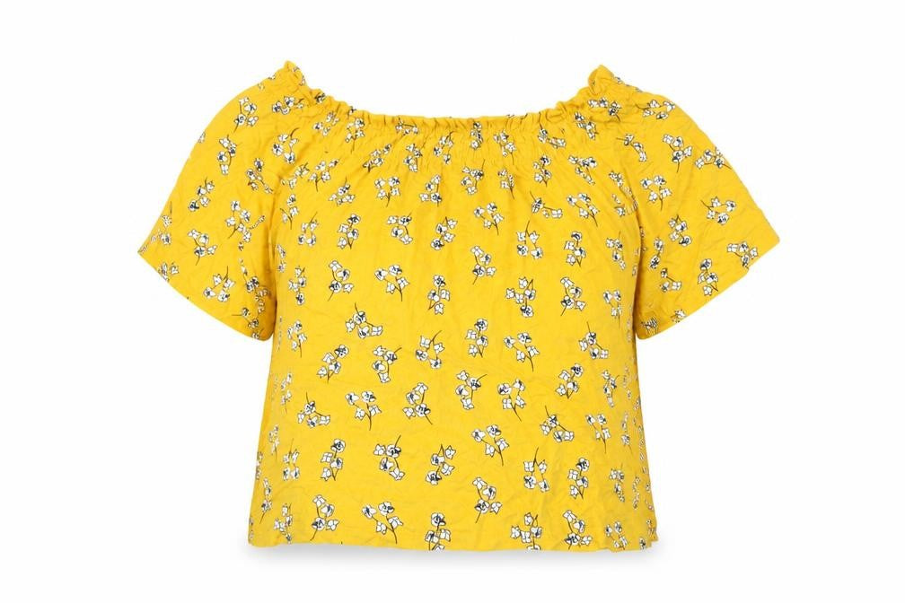 Marks & Spencer Womens Yellow Floral Viscose Basic T-Shirt Size 14 Off the Shoulder