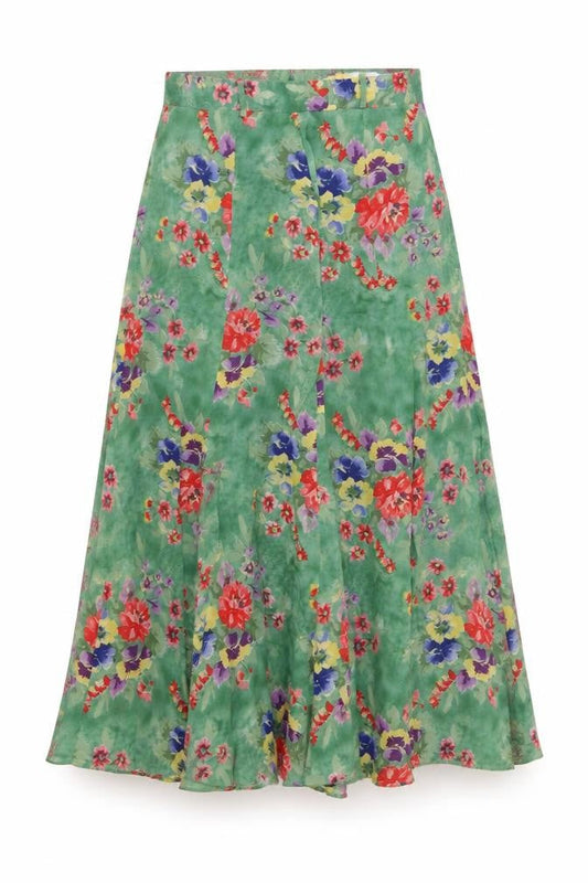 Bianca Womens Green Floral Polyester A-Line Skirt Size 30 in Zip