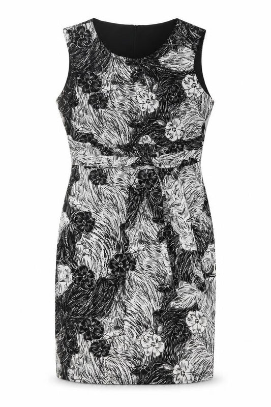M&Co Womens Black Geometric Polyester Sheath Size 14 Round Neck Zip