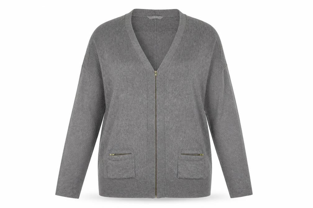 BHS Womens Grey V-Neck Viscose Full Zip Jumper Size 20