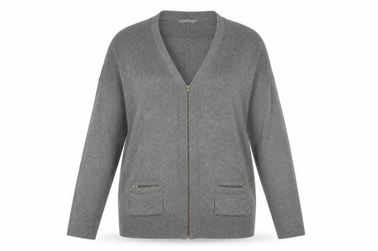 BHS Womens Grey V-Neck Viscose Full Zip Jumper Size 20