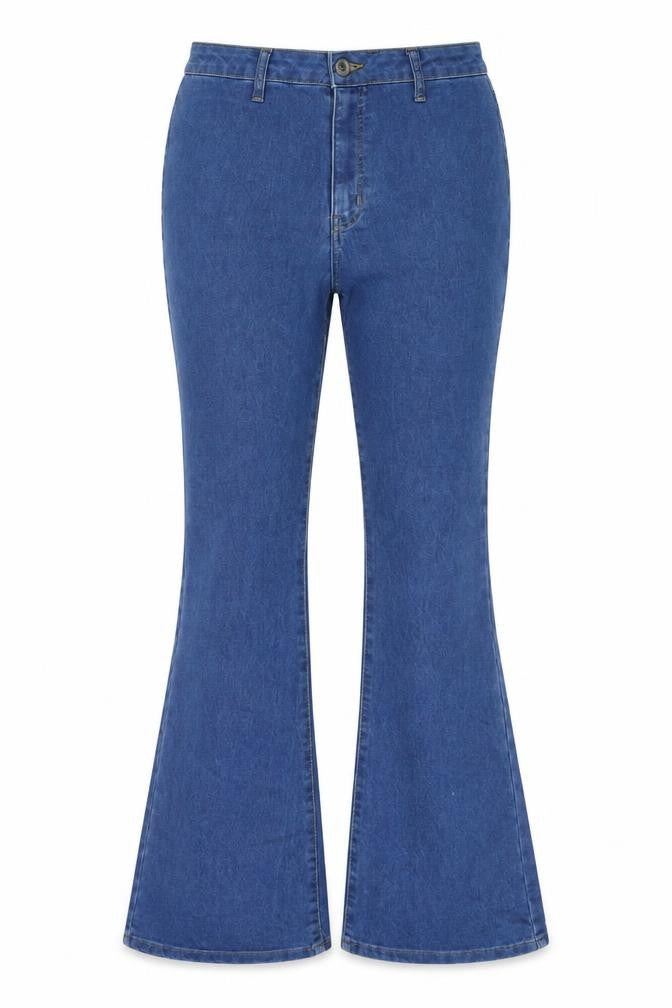 Boohoo Womens Blue Cotton Flared Jeans Size 12 L31 in Regular Button