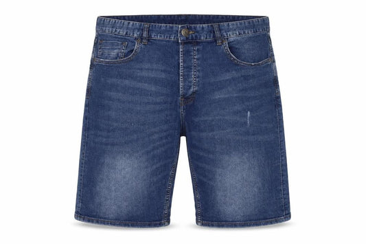 Front view of ACW 85 men’s blue cotton bermuda shorts, size 38, in, 12-inch leg regular button