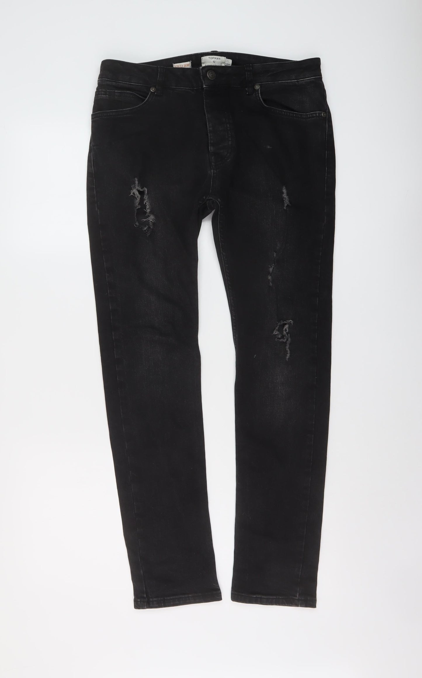 Topman Womens Black Cotton Skinny Jeans Size 32 in L29 in Regular Button