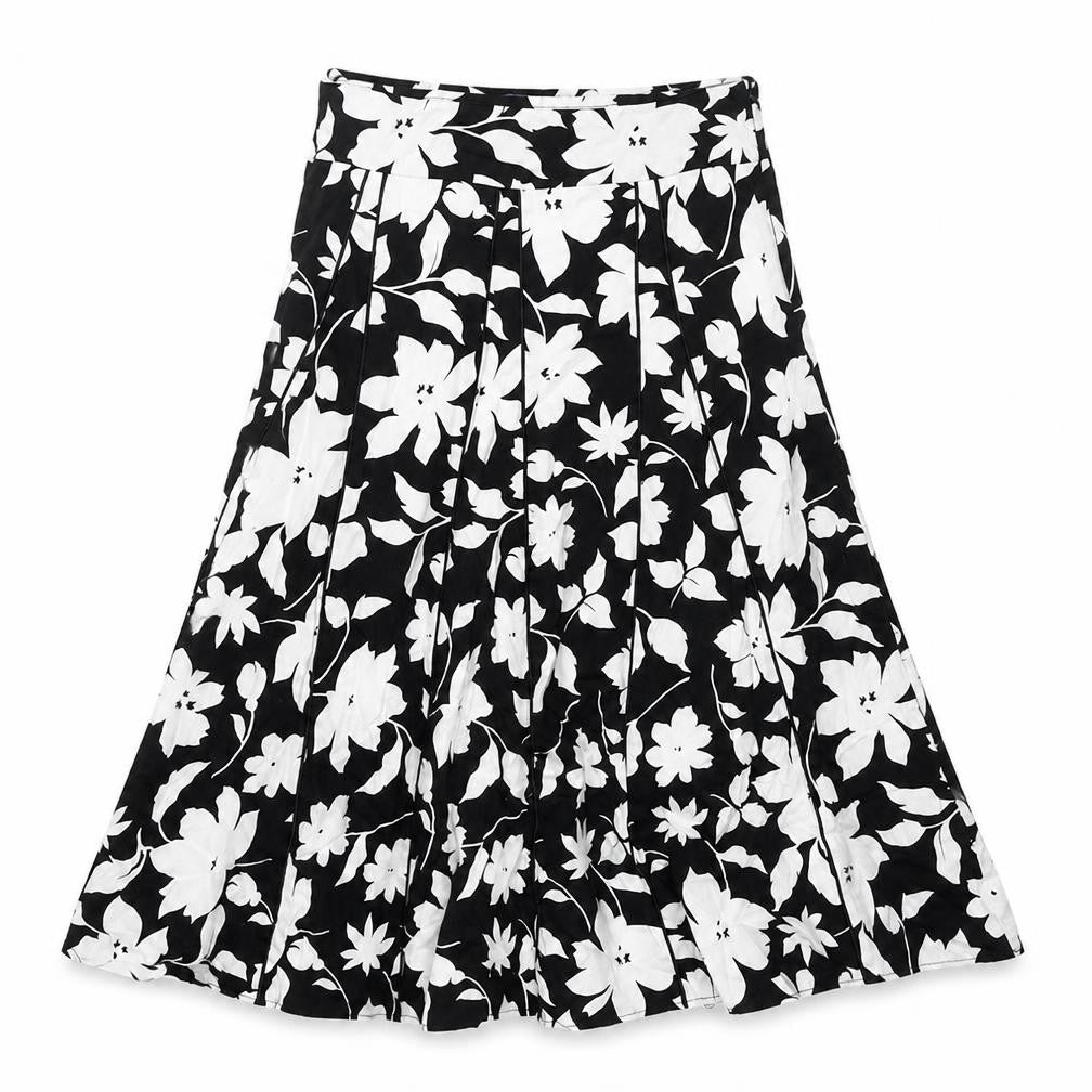 Autonomy Womens Black Floral Cotton Trumpet Skirt Size 10 Zip