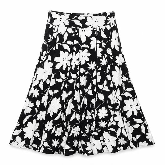 Autonomy Womens Black Floral Cotton Trumpet Skirt Size 10 Zip