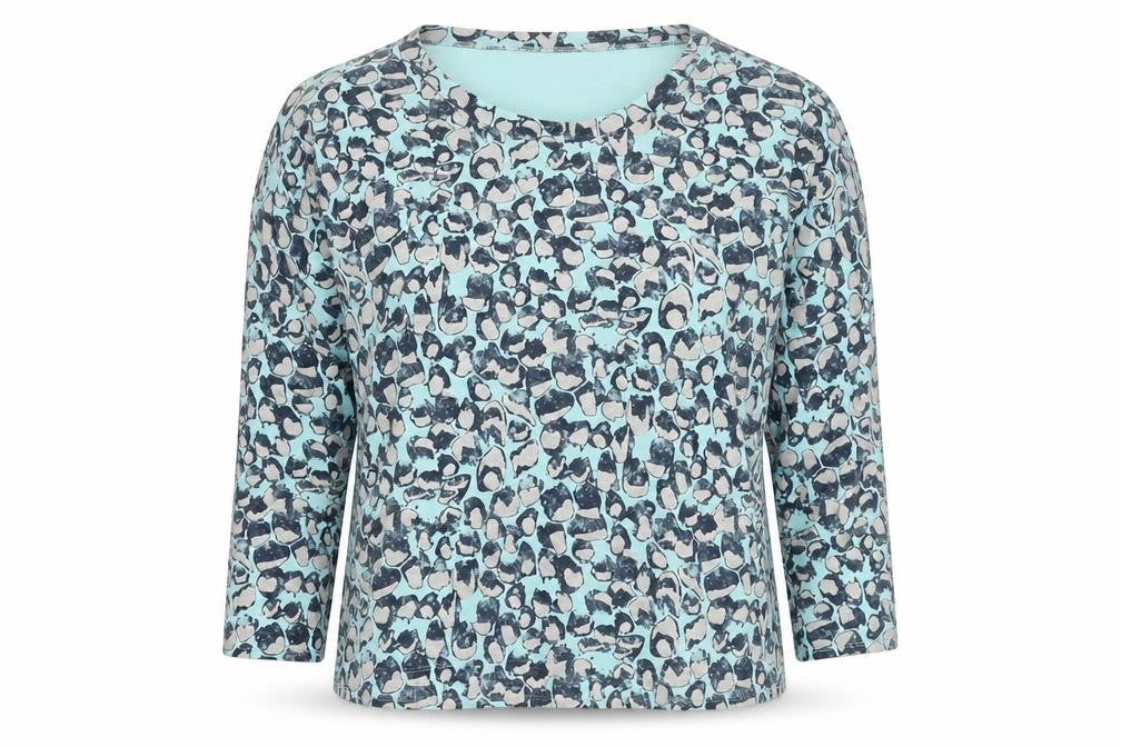 A Postcard From Brighton Womens Blue Geometric Cotton Basic Blouse Size 14 Round Neck - Size 14-16