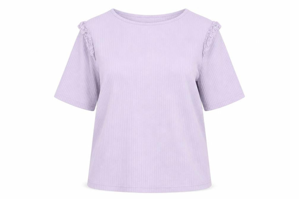 New Look Womens Purple Viscose Basic Blouse Size 16 Round Neck - Lace Frill