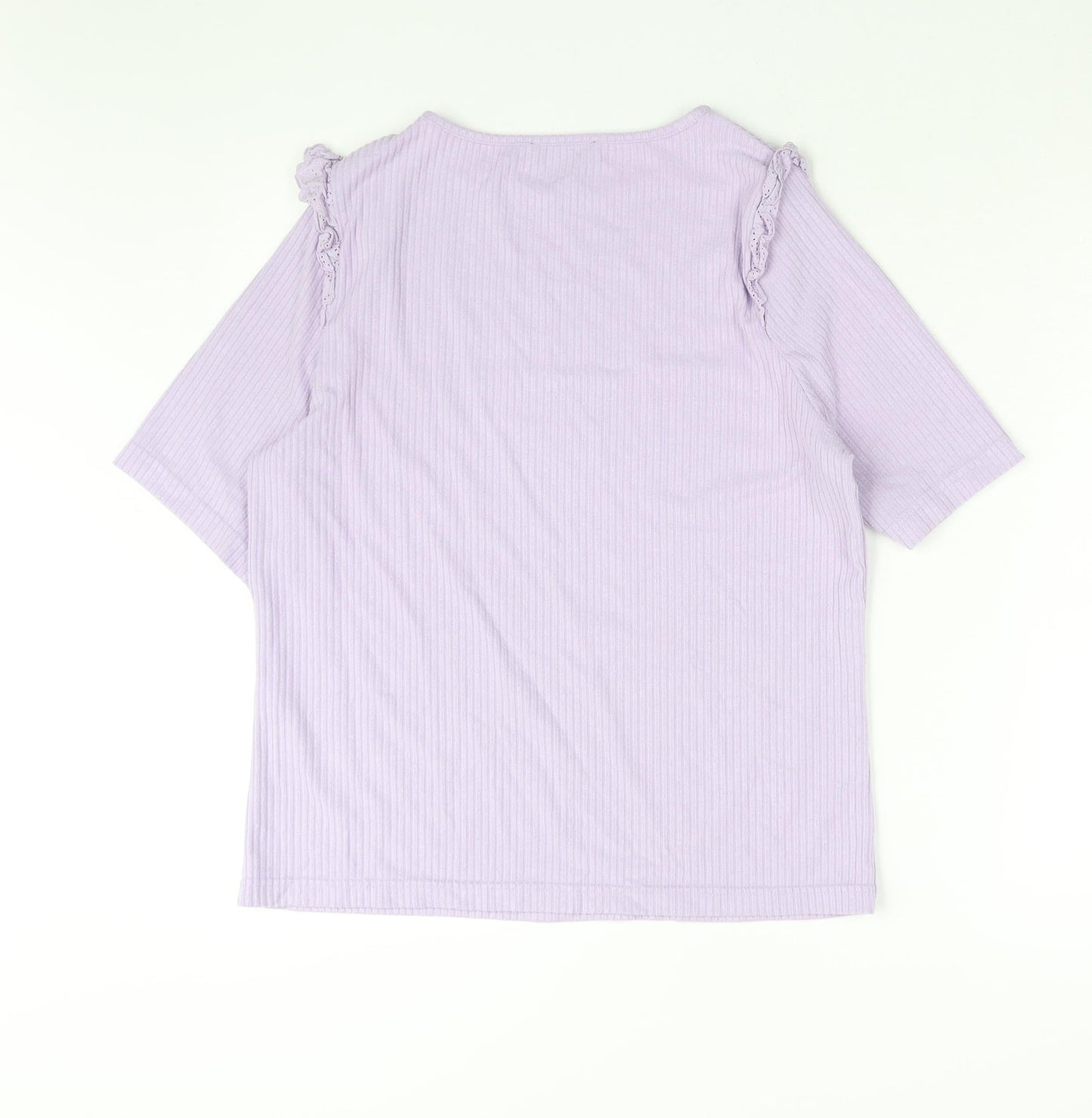 New Look Womens Purple Viscose Basic Blouse Size 16 Round Neck - Lace Frill
