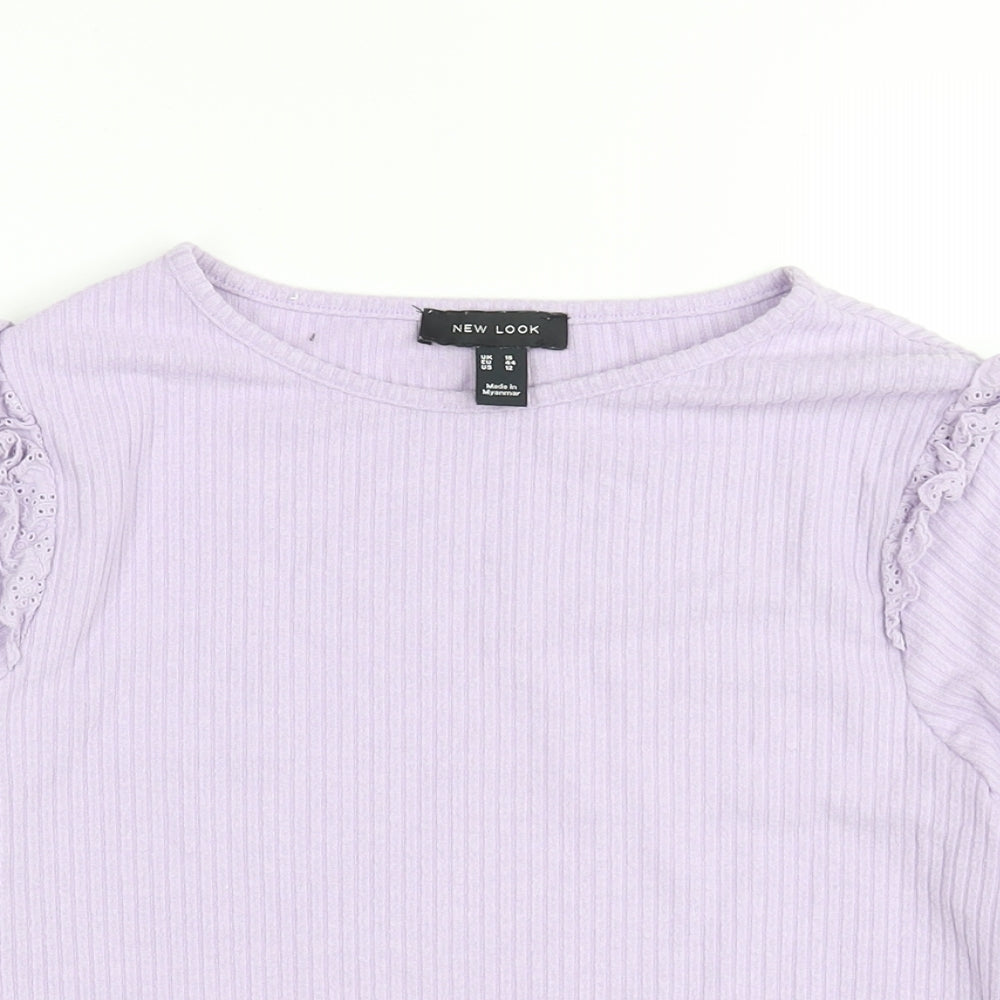 New Look Womens Purple Viscose Basic Blouse Size 16 Round Neck - Lace Frill