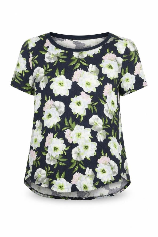 Oasis Womens Blue Floral Viscose Basic Blouse Size S Round Neck