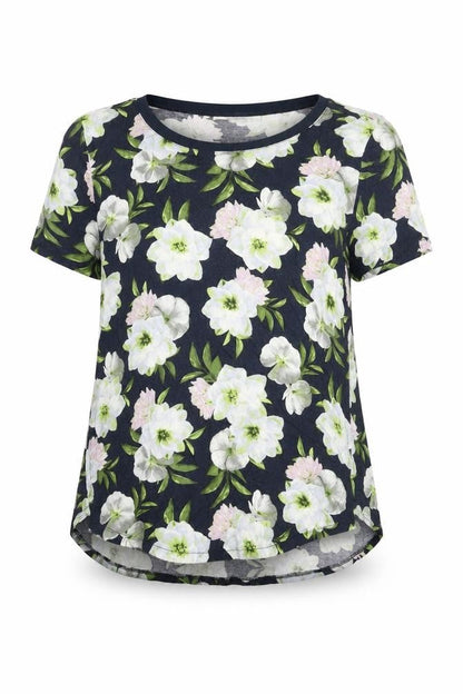 Oasis Womens Blue Floral Viscose Basic Blouse Size S Round Neck