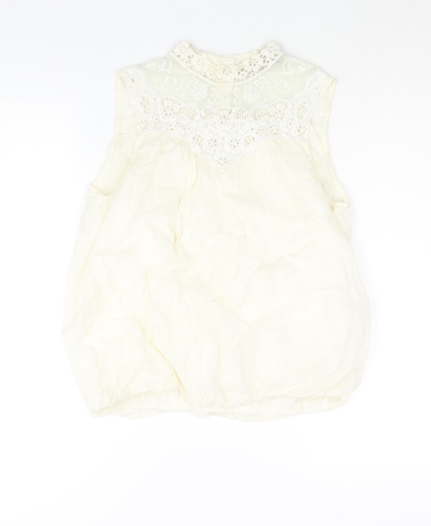 Zara Womens Ivory Polyester Camisole Blouse Size M Mock Neck - Lace Detail