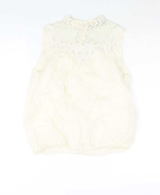Zara Womens Ivory Polyester Camisole Blouse Size M Mock Neck - Lace Detail