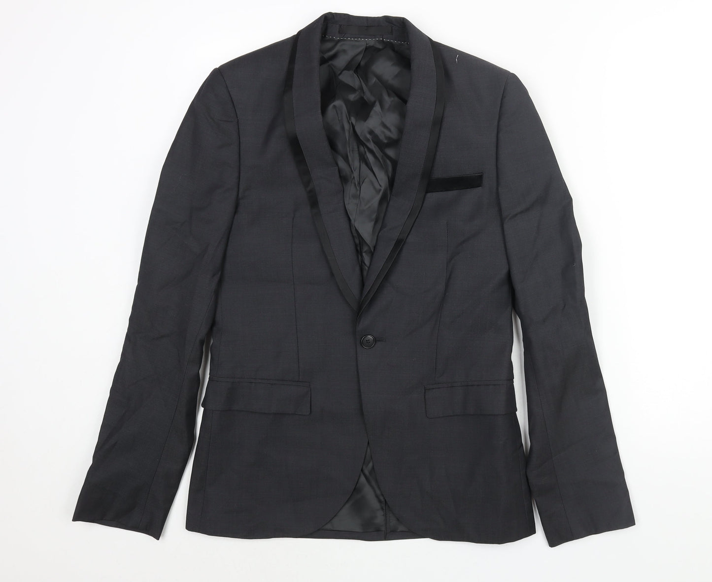 Topman Mens Grey Wool Jacket Suit Jacket Size 36 Regular - Satin Trim