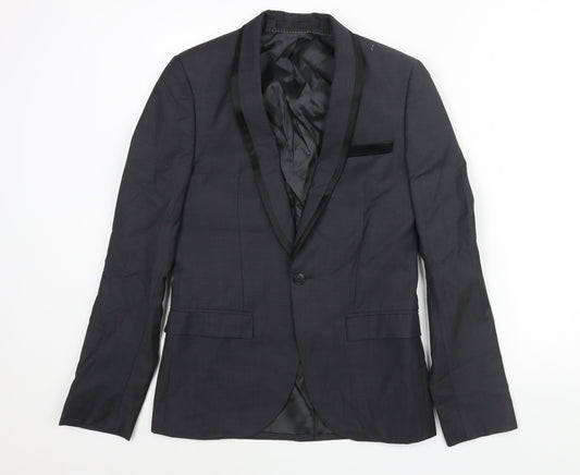 Topman Mens Grey Wool Jacket Suit Jacket Size 36 Regular - Satin Trim