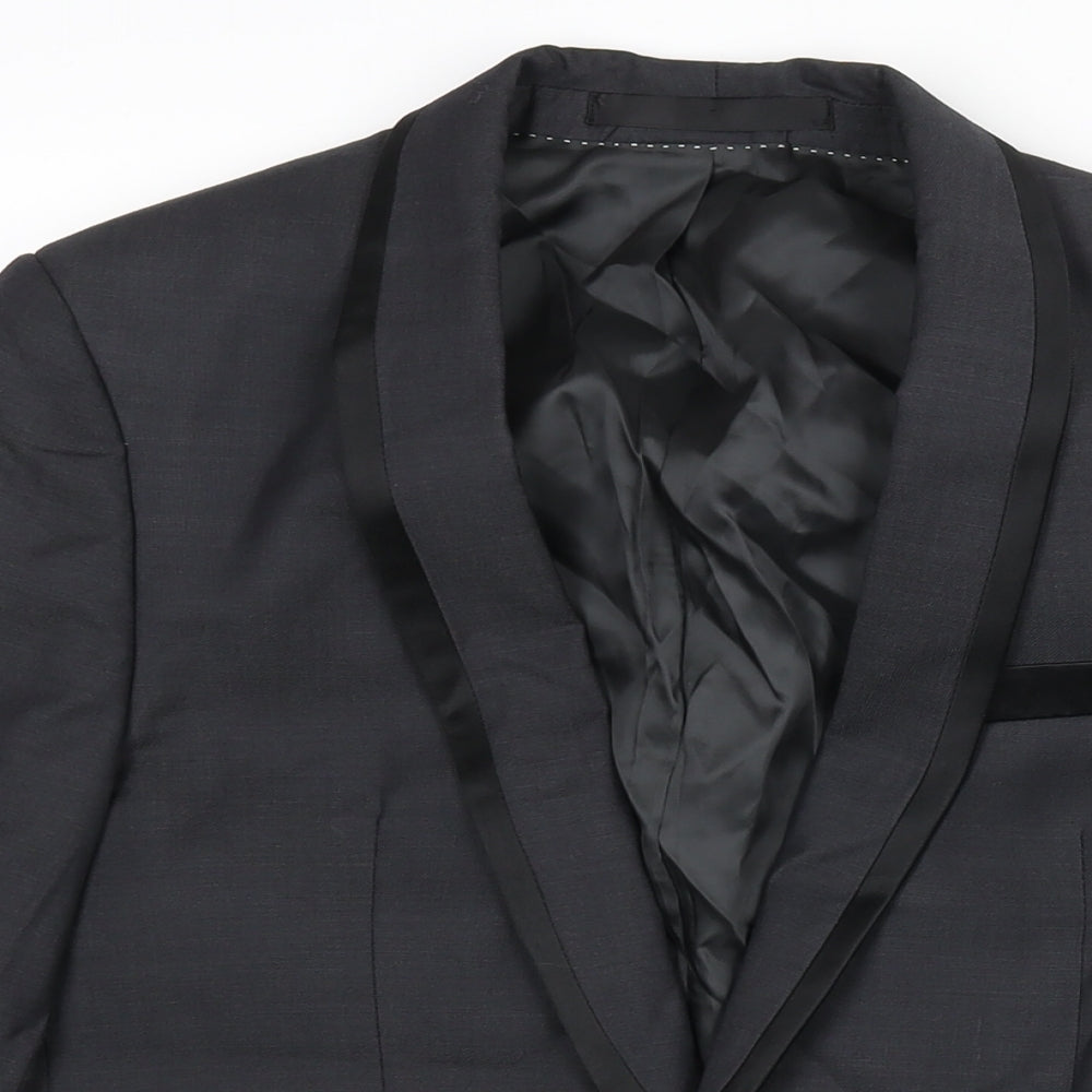 Topman Mens Grey Wool Jacket Suit Jacket Size 36 Regular - Satin Trim