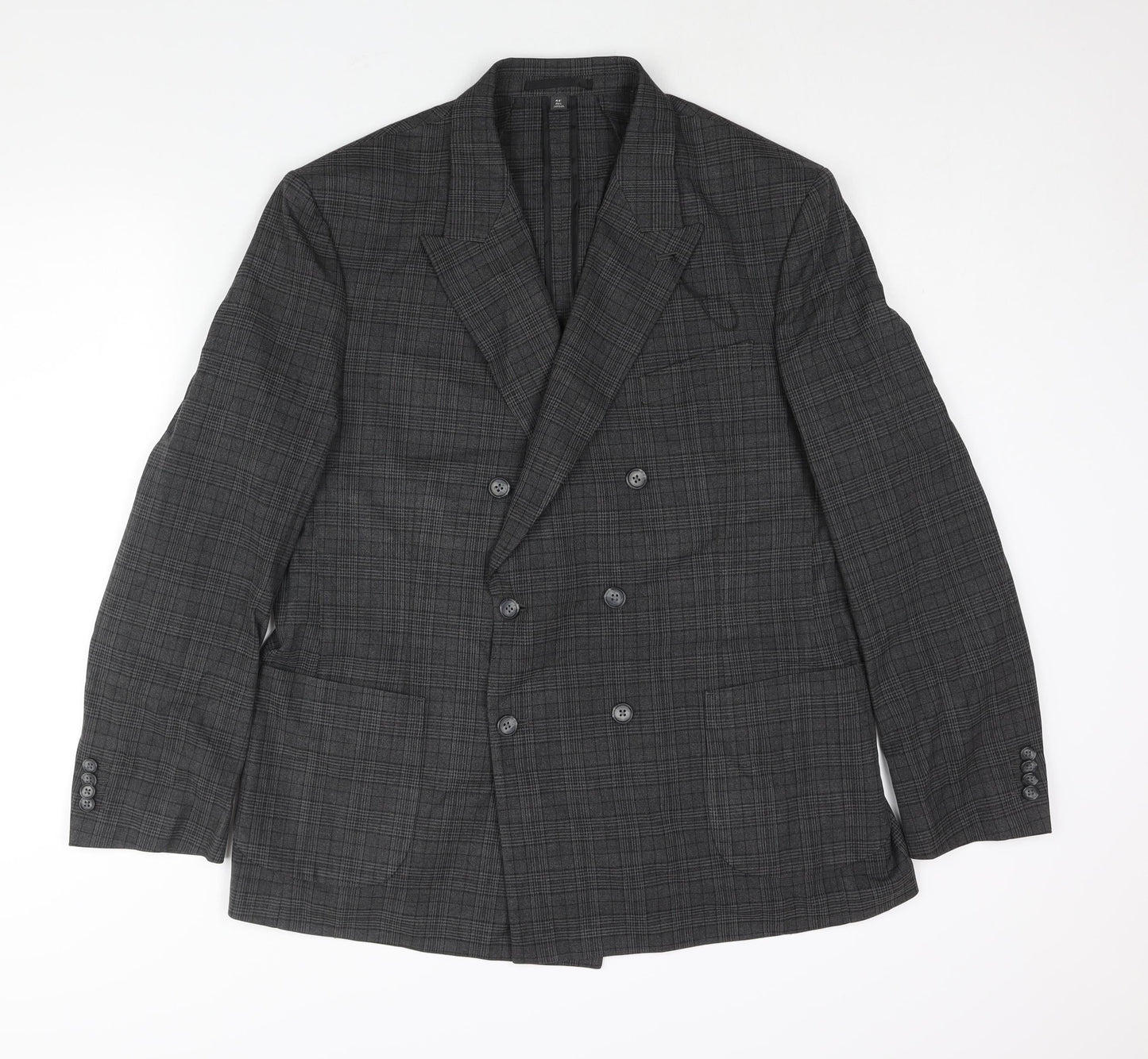 Marks and Spencer Mens Grey Check Polyester Jacket Suit Jacket Size 44 Regular - Unlined