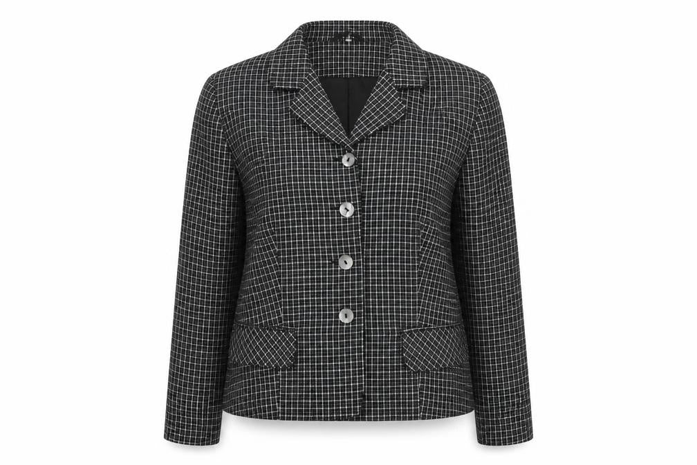 New Look Womens Black Check Jacket Size 14 Button