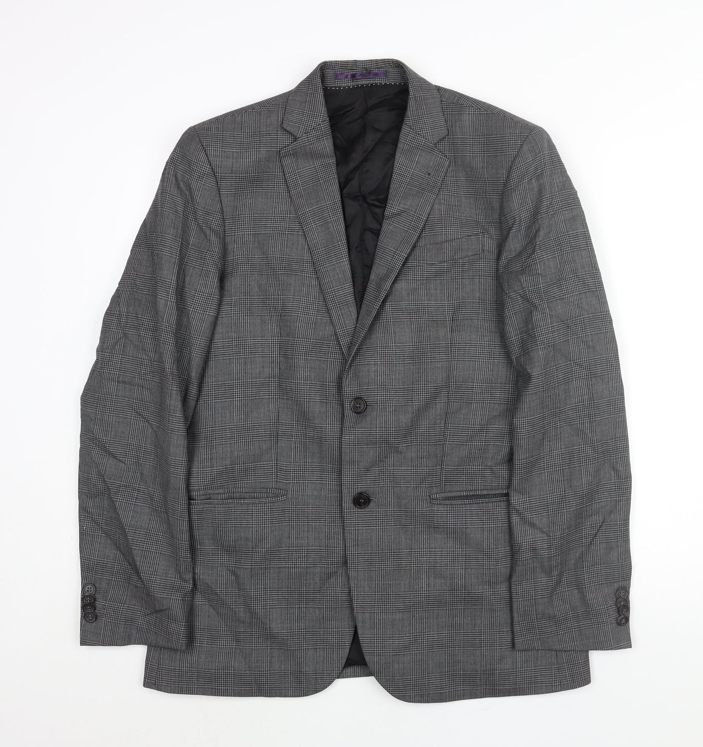 H&M Mens Grey Check Wool Jacket Suit Jacket Size 40 Regular