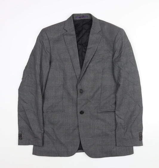 H&M Mens Grey Check Wool Jacket Suit Jacket Size 40 Regular