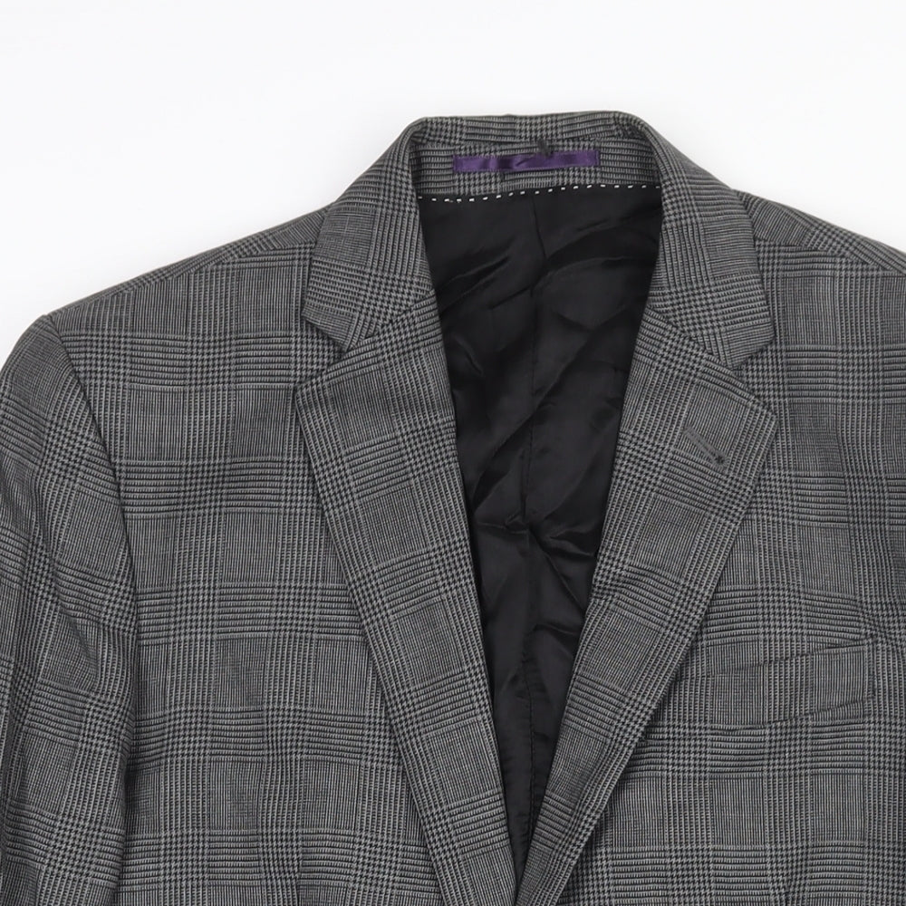 H&M Mens Grey Check Wool Jacket Suit Jacket Size 40 Regular