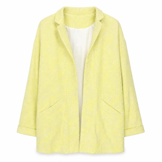 Front view of Miss Selfridge women’s yellow jacket blazer, size UK 10