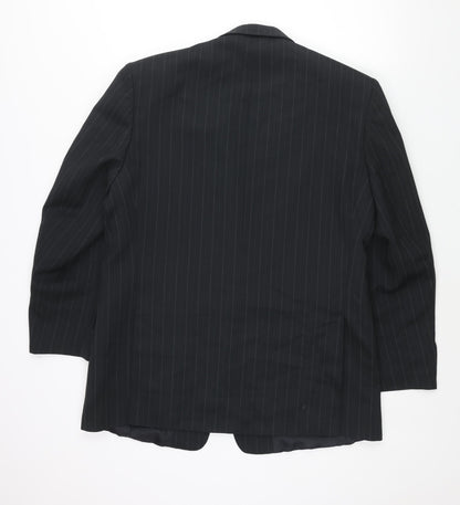 Back view of C&A men’s black striped polyester jacket suit jacket, size 42, regular
