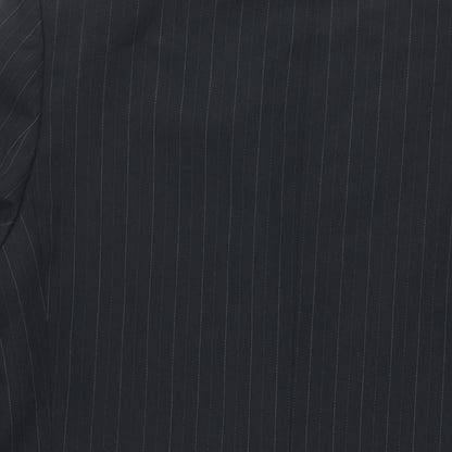 Brand and care label for C&A men’s black striped polyester jacket suit jacket, size 42, regular
