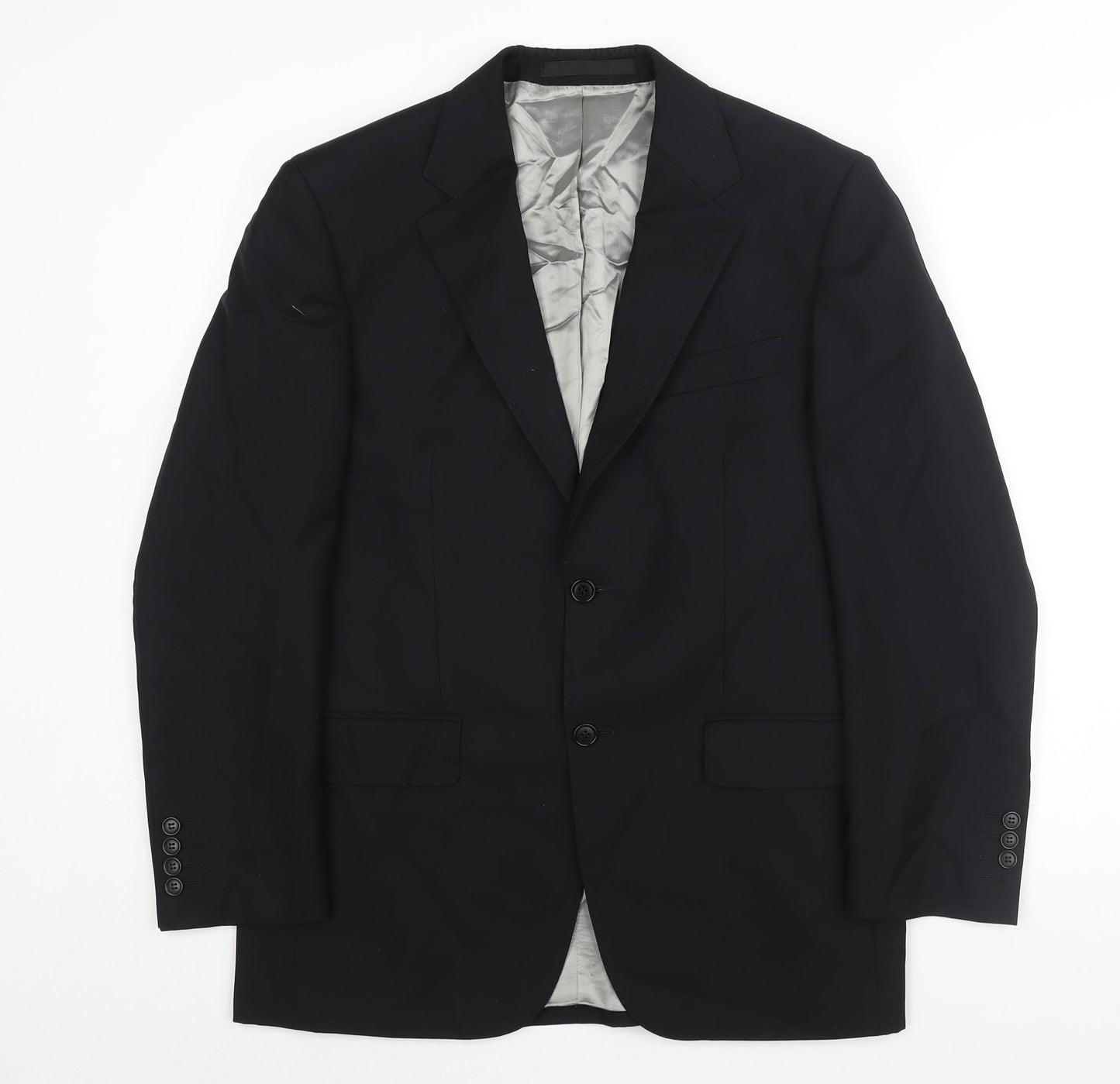Marks and Spencer Mens Black Striped Wool Jacket Suit Jacket Size 38 Regular