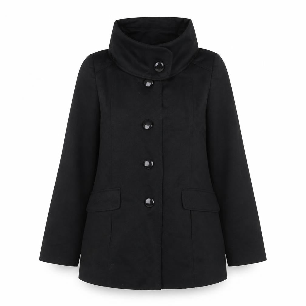 H&M Womens Black Pea Coat Coat Size 6 Button - Roll Neck