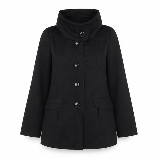 H&M Womens Black Pea Coat Coat Size 6 Button - Roll Neck