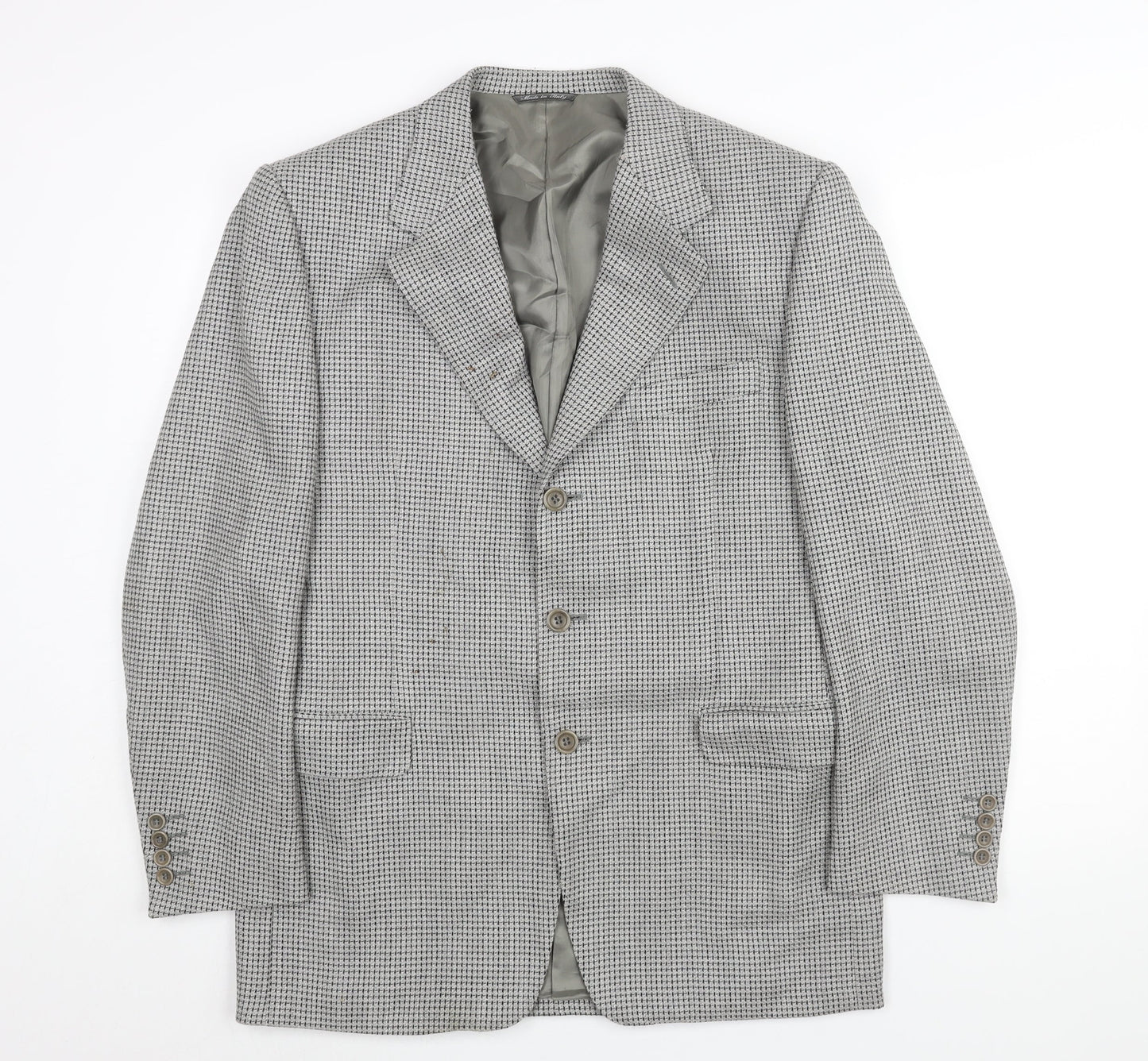 Canali Mens Grey Geometric Wool Jacket Suit Jacket Size 42 Regular